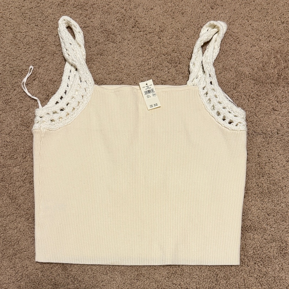aerie Crochet-Trim Ribbed Tank Top - Cream